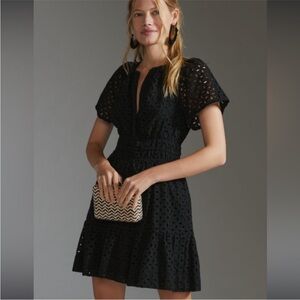 Anthropologie Somerset Mini Dress Black Eyelet Short Sleeve